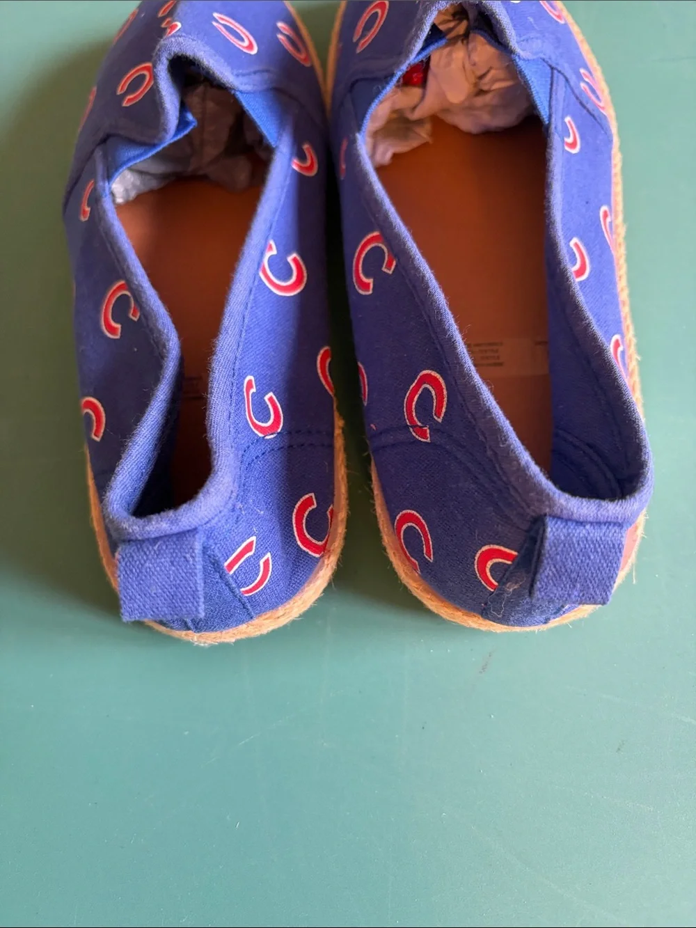 Women’s Blue Slip-On Canvas Shoes with Red Accent Cub Logos size Sm